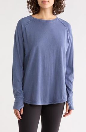 Zella Vintage Wash Relaxed Long Sleeve 2.0 Tee in Blue Indigo at Nordstrom Rack, Size X-Small