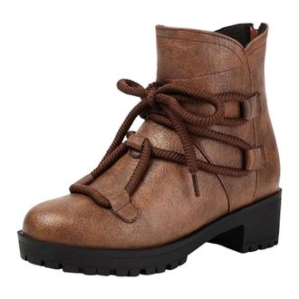 Generic Womens Classic Ankle Boots Round Toe Medium Block Heel Platform With Functional Lace Up For Daily Casual Comfort