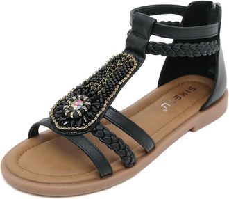 Generic Womens Classic Roman Sandals with Back Zipper Bohemian Slippers Hollow Out Open Toe Gladiator Water Shoes,Black,6 UK