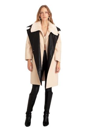 Belle & Bloom Watch Me Go Oversized Leather Trimmed Coat in Pale Oat at Nordstrom, Size Medium Au