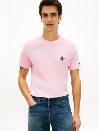 Tommy Hilfiger Mens Embroidered Script Monogram T-Shirt - Pink - XXL