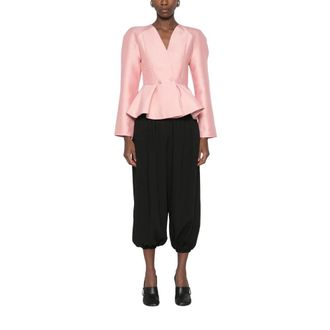 Stine Goya Jassen, Dames, Roze, S, Leer, Peplum V-hals Jas