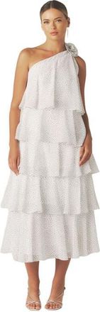 Six Stories Amora Corsage Detail Tiered Midaxi Dress in White at Nordstrom, Size 10