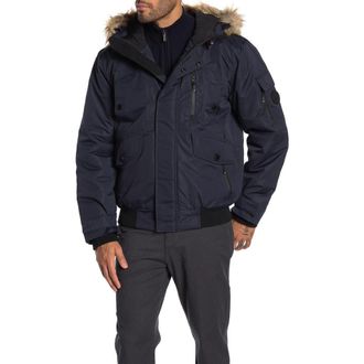 Noize Faux Fur Hooded Bomber Jacket in Navy at Nordstrom Rack, Size X-Large