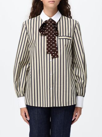 Valentino Garavani Striped Cotton Shirt with Pussy-Bow Collar