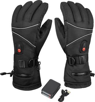 Generic Rechargeable Heated for Skiing Cycling Outdoor Winter Sports Touchscreen Compatible Thermal Mittens for and (Black, One Size)