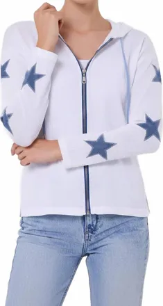 French Kyss Star Zip Up Jacket In White/denim