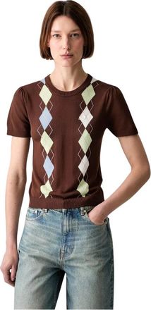 Ganni Licht Katoenen Argyle T-shirt - Dames - Ronde hals truien - Bruin - S - Katoen - Truien & Vesten