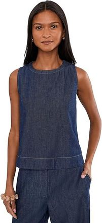 Eileen Fisher Lightweight Organic Cotton Denim Round Neck Shell Womens Clothing Dark Indigo : SM