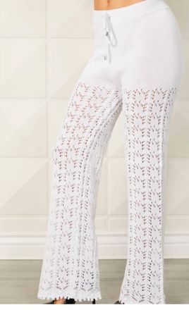 French Kyss Crochet Drawstring Pants In White