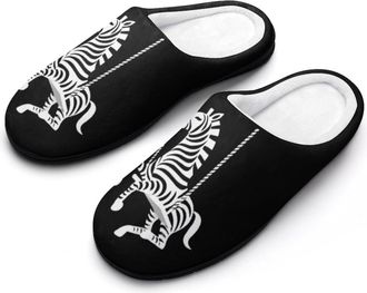 Generic Swing Zebra Mens House Slippers Memory Foam Washable Cotton Slip on Home Shoes