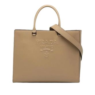 Prada Pre-owned Tote Bags, female, Beige, Size: ONE SIZE Pre-owned Leather Tote Bag