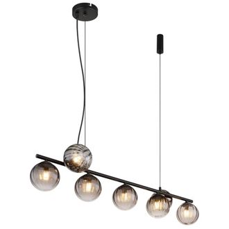 Netlighting Dallerta Bar Pendant Ceiling Light Matt Black Smoke Glass Shade 7x G9