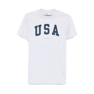 Sporty & Rich Tops, Dames, Grijs, L, Katoen, Heather Grey USA Print T-shirt