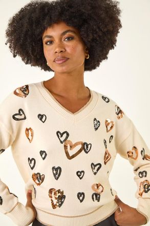 Roman Sparkly Heart V-Neck Knit Jumper
