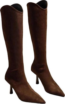 Generic Womens Vintage Pointed Toe Stretch Slim High Boots Back Zipper Booties Thick Heel Winter Shoes