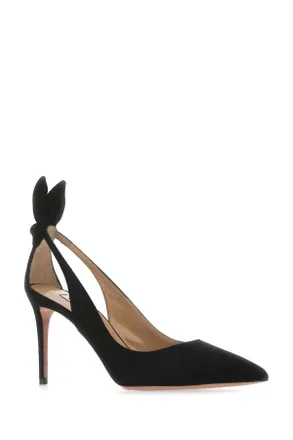 Aquazzura Womens Black Suede Bow Tie 85 Pumps Scarpe Con Tacco High Heel Shoes