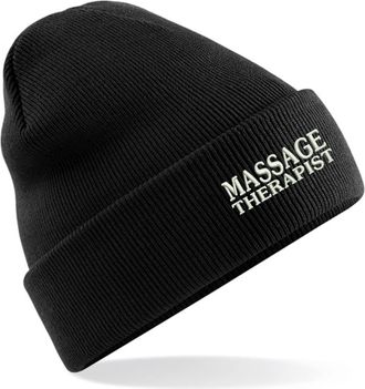 Generic Embroidered Massage Therapist Logo Beanie Cap Therapy Massage Spa Work Wear Unisex Gift Beanie hat (Black)