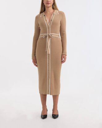 Ellen Tracy Womens Button Front Long Dress with Contrast Tipping