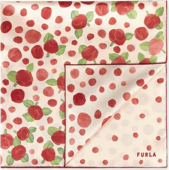 Furla Tortona Sciarpa Rosso Veneziano Rosso Twill Di Seta Con Stampa Rose Pois Donna