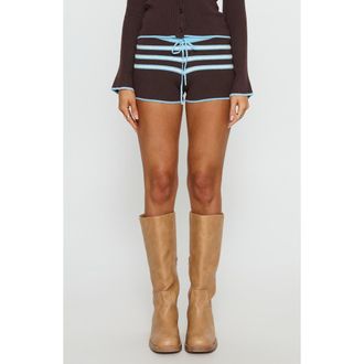 Princess Polly Blaiza Low Rise Knit Shorts in Blue /Brown Stripe at Nordstrom, Size 10