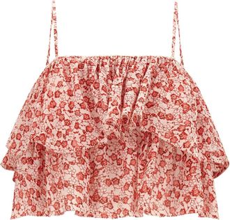 Isabel Marant Tops, Dames, Rood, M, Katoen, Erisa Double Flounce Crop Top