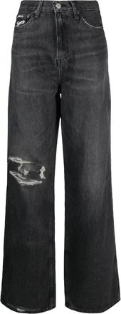 Tommy Jeans distressed-detail straight-leg jeans - women - Hemp/Cotton - 25 - Black