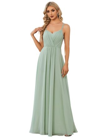 Ever-pretty Womens Maxi Chiffon Adjustable Spaghetti Strap Deep V-Neck Backless Bridesmaid Long Dress Burgundy 6