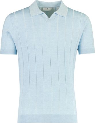 Thomas Maine Poloshirt Thomas Maine lichtblauw V-hals merinowol strepen