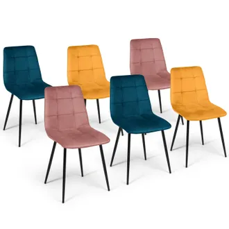 IDMarket Set Di 6 Sedie Mila In Velluto Misto Colore Blu X2, Giallo Ocra X2, Rosa X2