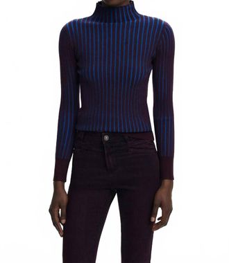 Desigual Barrow Mockneck Sweater In Burgundy/blue