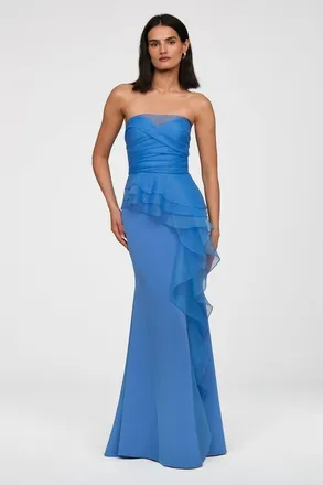 Theia Morgan Crepe And Organza Gown in Ocean Breeze Blue at Nordstrom, Size 14