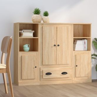 vidaXL Aparador Alto 3 Piezas Madera Contrachapada Roble Sonoma Vidaxl