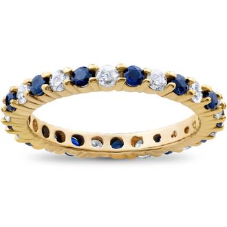 Pompeii3 1 1/2ct Diamond Sapphire Eternity Ring 14K Yellow Gold Size Selectable