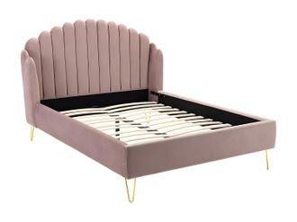 Vente-Unique Vente-unique - Letto Con Testata Letto Ondulata 140 X 190 Cm Velluto Rosa Antico - Sagali