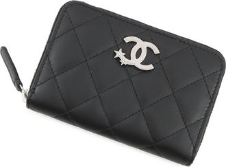 Chanel Matelasse Black Leather Coin Purse/Coin Case (Pre-Owned)