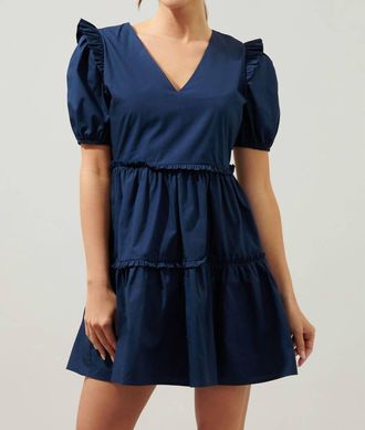 Sugarlips Madrigal Poplin Tiered Mini Dress In Navy