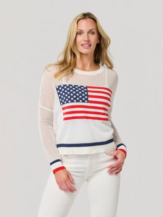 Shiraleah American Flag Mesh Sweater In White