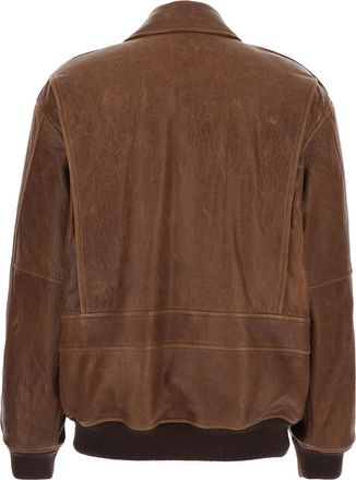 Saint Laurent Womens Bomber Jacket Leather Brown Lamb Coat
