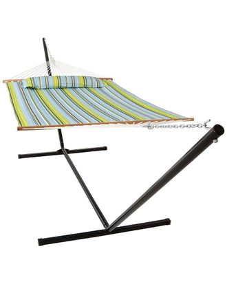 Sunnydaze 2-Person Quilted Spreader Bar Hammock With 15Ft Stand