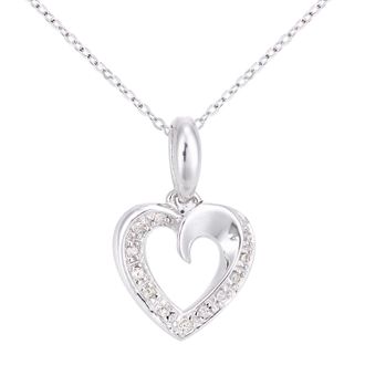 Diamant L'éternel Womens 9ct White Gold Diamond Set Heart Pendant on a Chain of Length 46cm - One Size