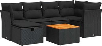 vidaXL Set De Sof&aacute;s De Jard&iacute;n 7 Pzas Con Cojines Rat&aacute;n Sint&eacute;tico Negro Vidaxl