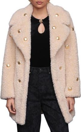 Avec Les Filles Stud Detail Faux Fur Coat in Ivory-Gold Studded at Nordstrom Rack, Size Medium