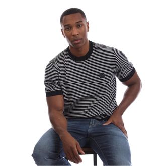 HUGO BOSS Heren Kanache Gestreept Sweatshirt met Korte Hals (Donkerblauw)