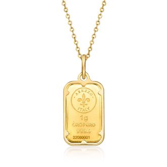 Ross-Simons Italian 24kt Yellow Gold 1-Gram Ingot Pendant Necklace With 14kt Yellow Gold Frame