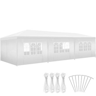 TecTake Gazebo Miramas with 8 side panels, water-resistant, 9x3m in White | Size: Large