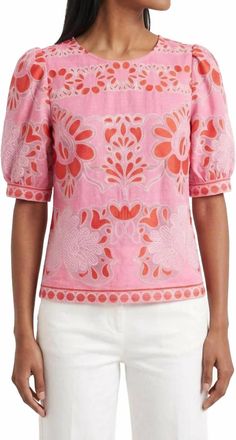 Jade Yoga Lace Puff Sleeve Top In Pink Petal