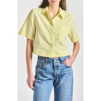 Derek Lam Lira Stripe Short Sleeve Crop Button-Up Shirt in Butter Yellow at Nordstrom Rack, Size X-Large