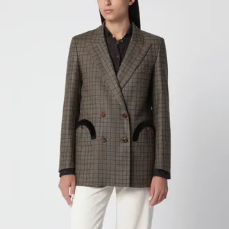 Blaz&eacute; Milano Double-breasted jacket with check pattern in wool and cashmere