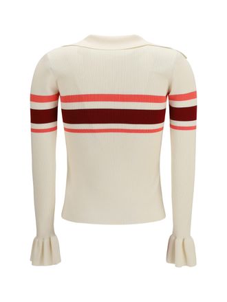 Self Portrait Striped Viscose Knit Sweater - Cream